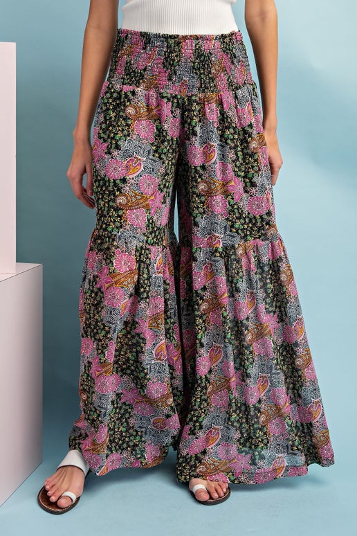 Black Printed Wide Leg Pant