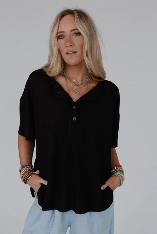 Black Waffle Henley