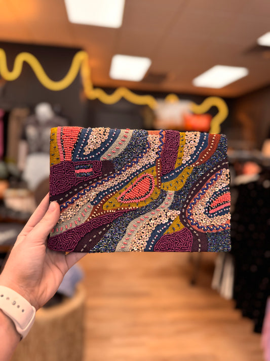 Plum Mutlti-Colored Beaded Clutch