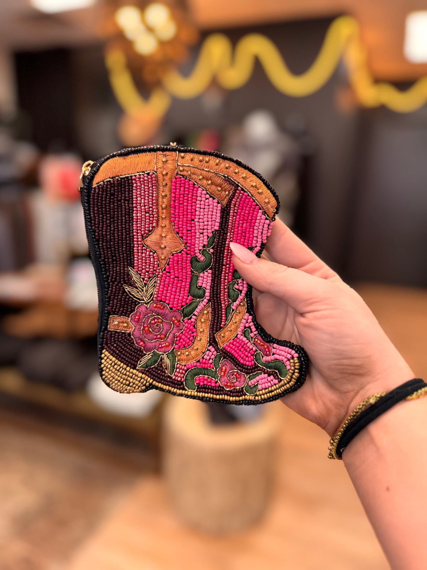 Cowgirl Up Pink Boot Clutch, Coin Purse and keychain