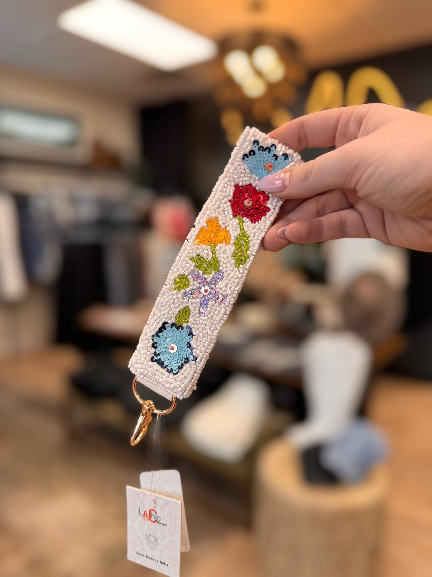 Floral Multi Colored Beaded Key Chain Strap