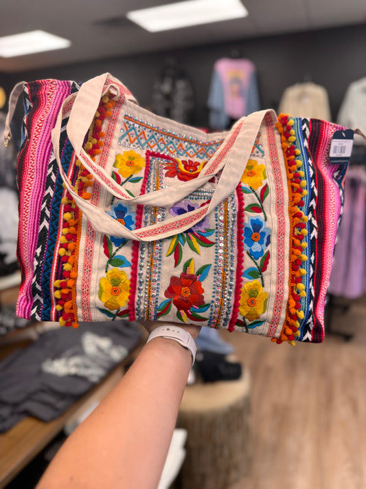 Floral Multi Colored Embroidered Tote