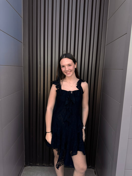 Square Neck Lace Ruffle Dress