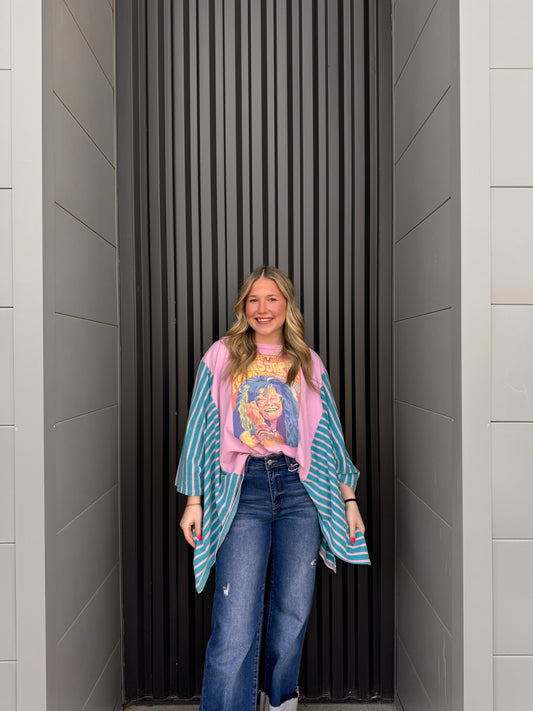 Janis Print Strip Sleeve Poncho Top