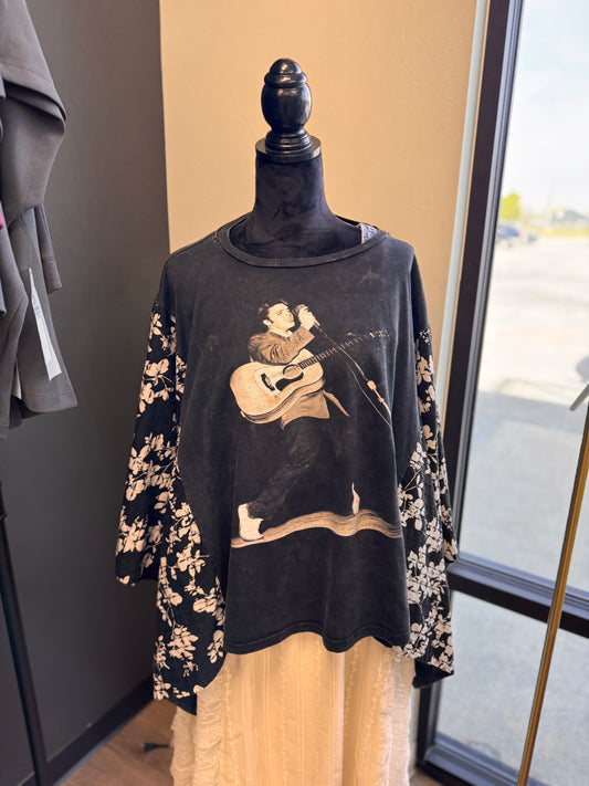 Elvis Print Floral Sleeve Poncho Top