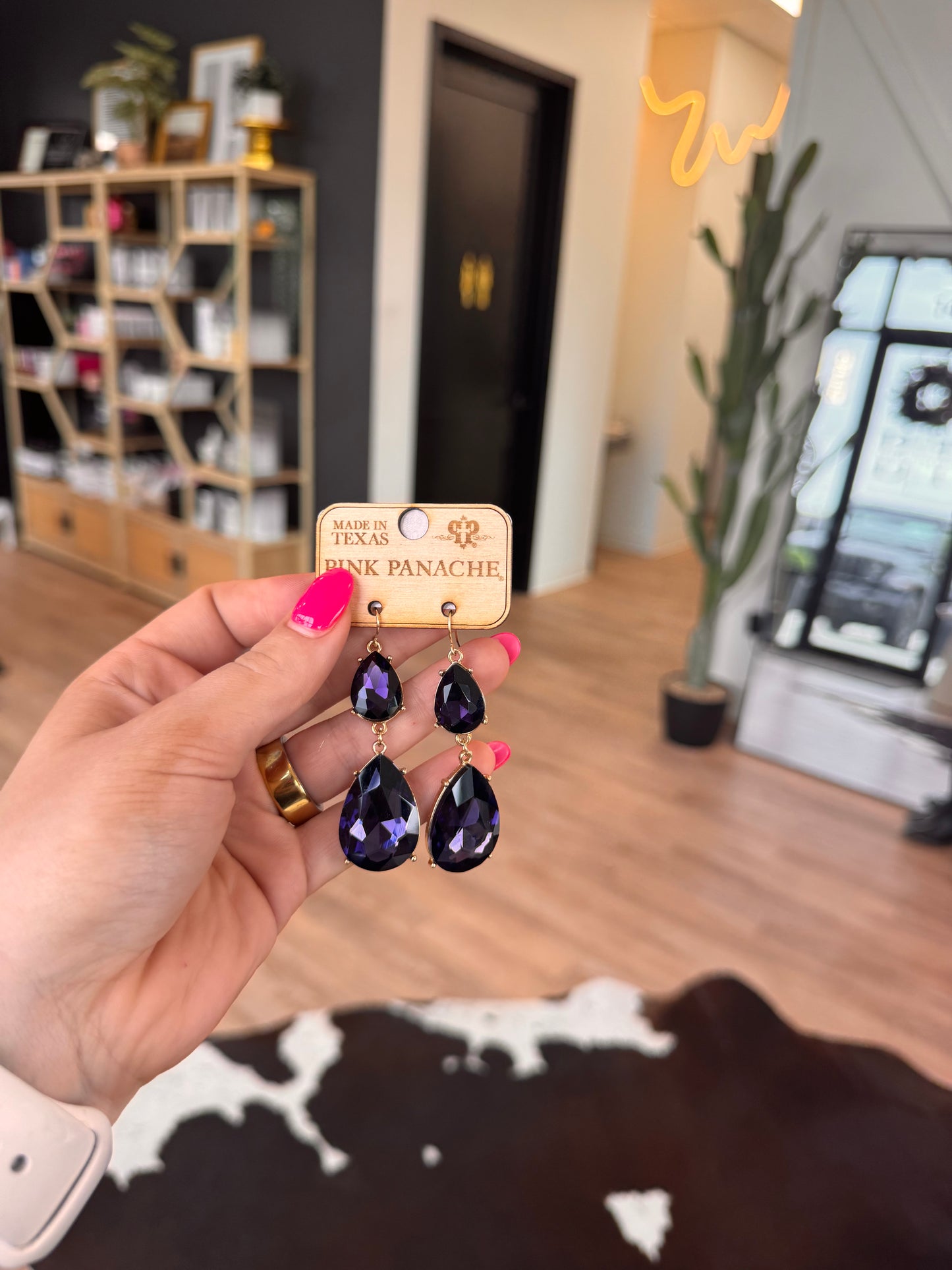 Purple diamond dangle earrings