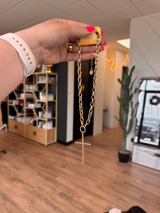 Gold Rhinestone Cross Choker