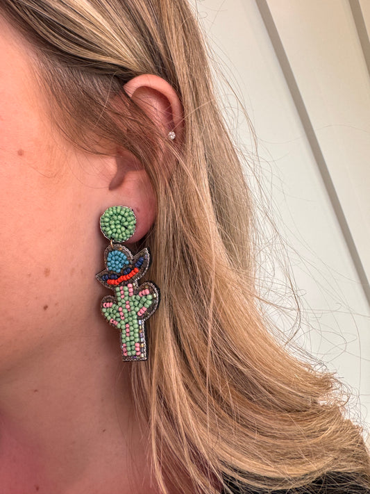cactus earrings with hat