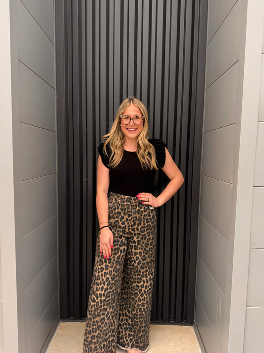 Leopard High Rise Wide Leg Denim