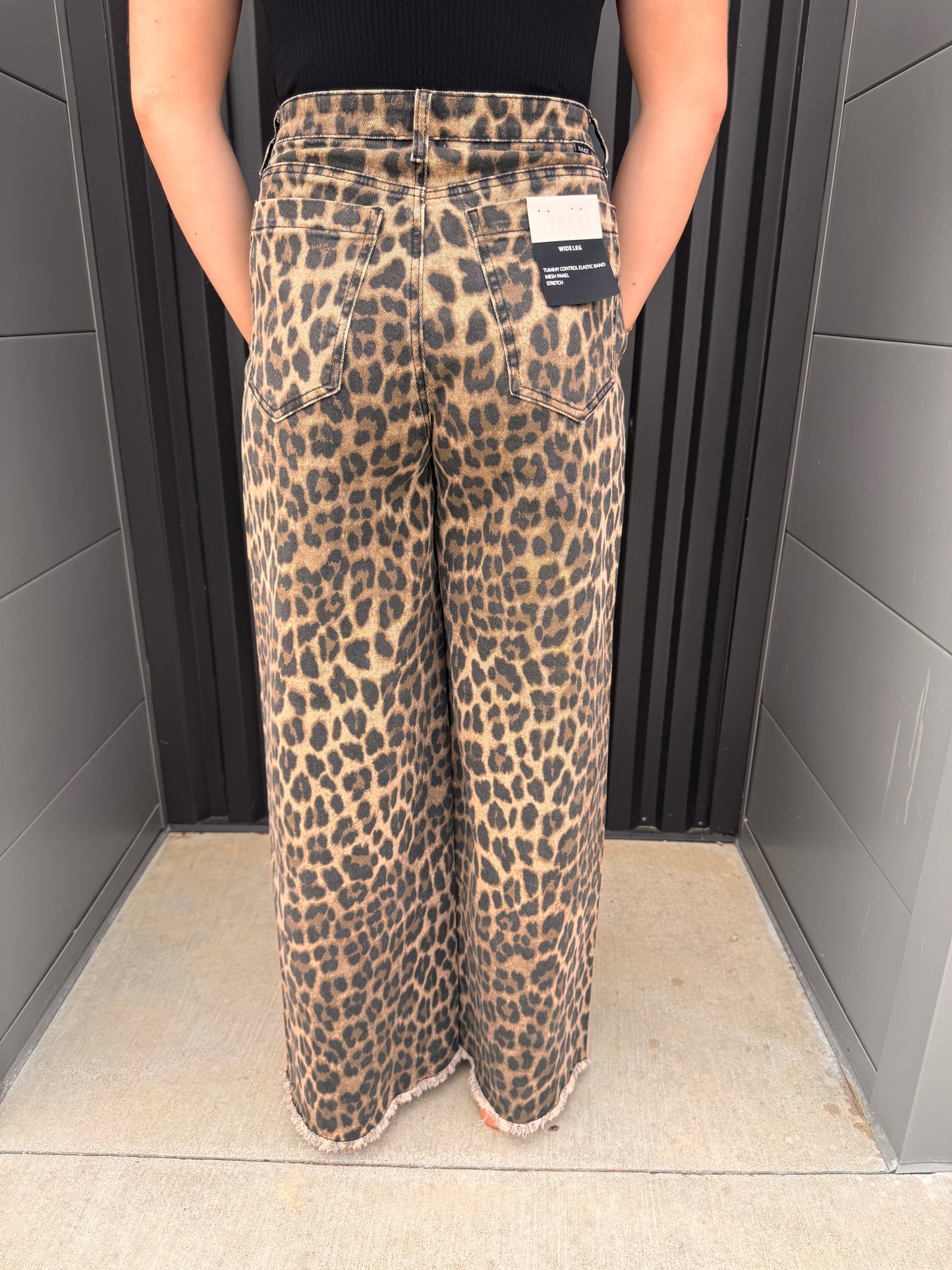 Leopard High Rise Wide Leg Denim