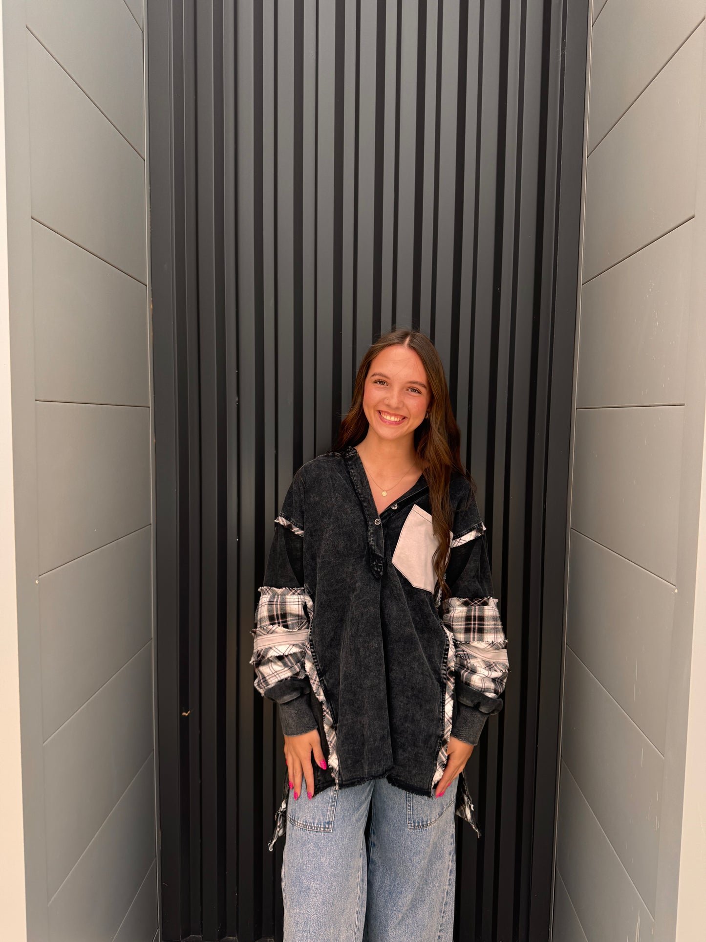 Black Multi Fabric Hooded Tunic
