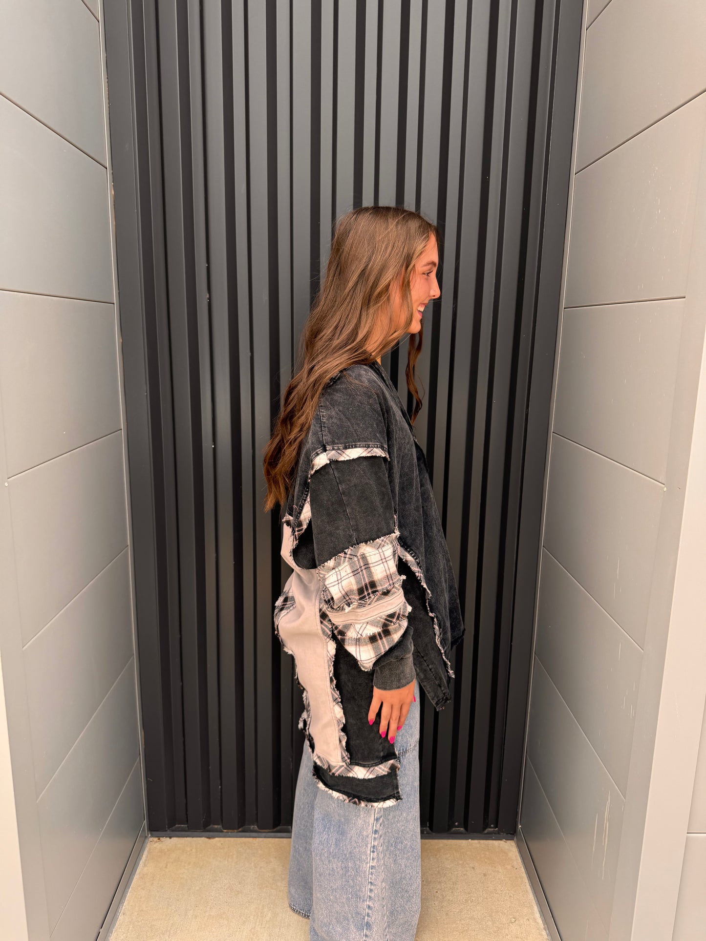 Black Multi Fabric Hooded Tunic