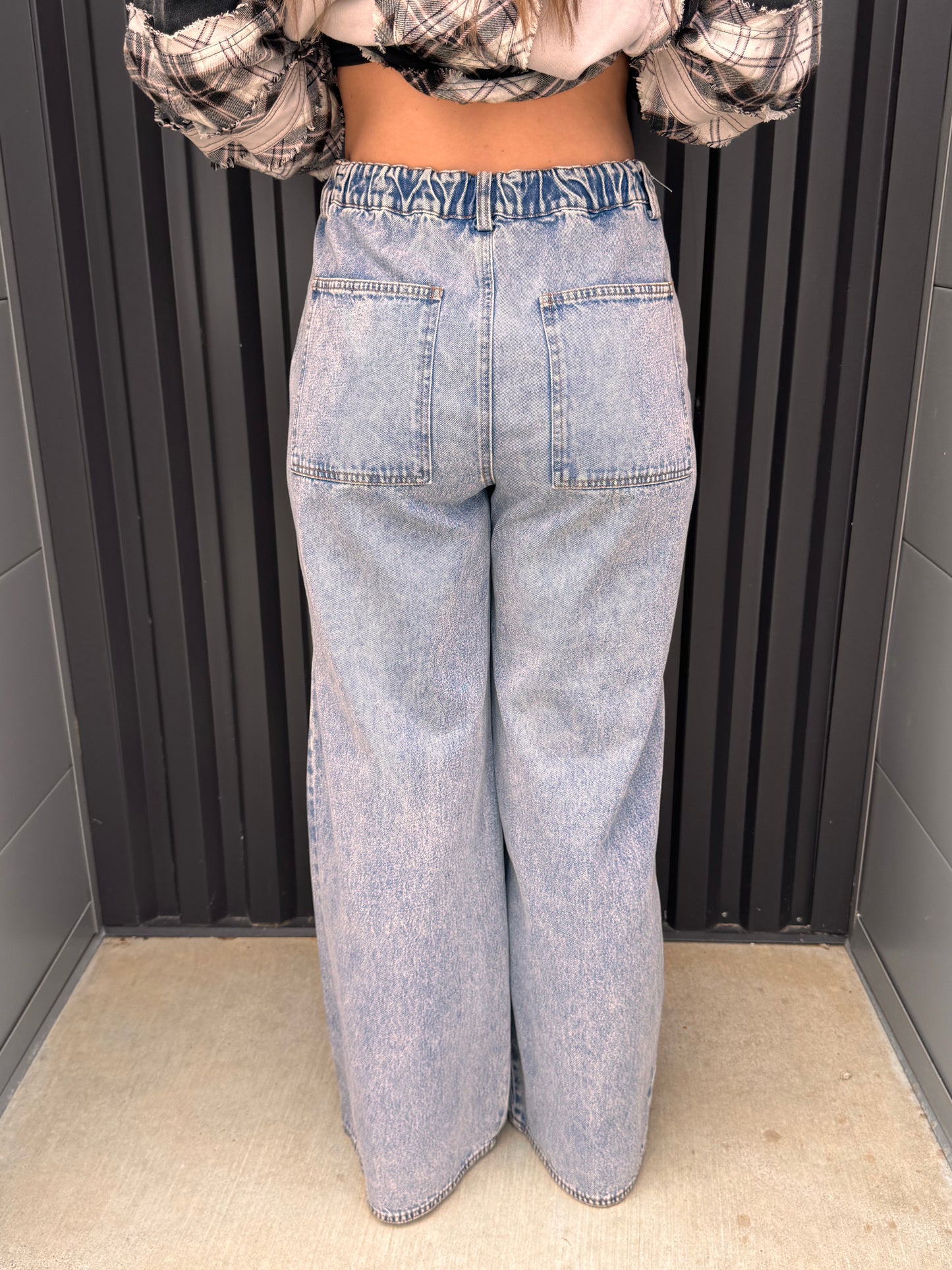 Wide leg drawstring denim jeans