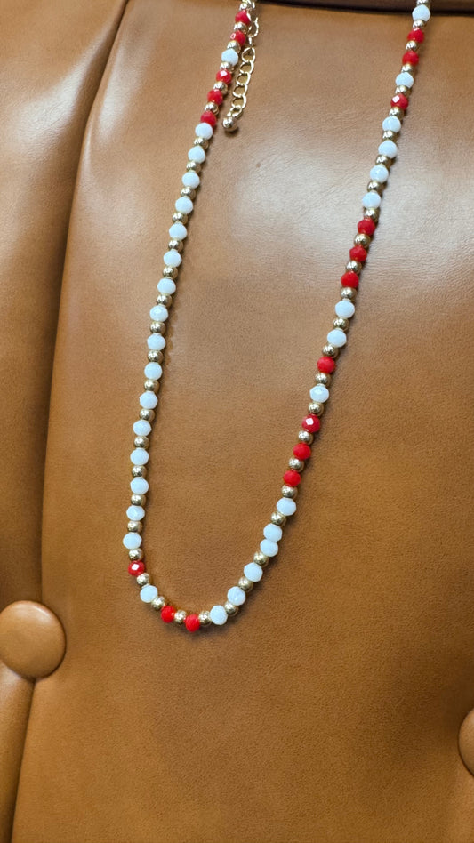 BT Red and White Gold Stackable Beaded Necklace