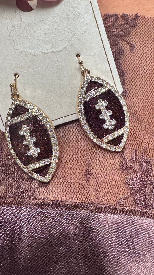 Gold, Rhinestone Sparkle football Earings
