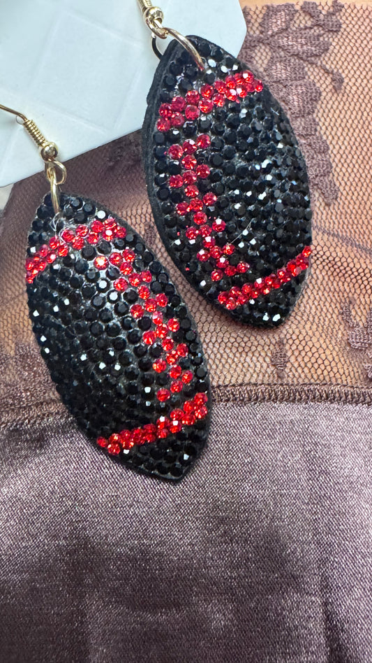 BT Puffed Black and Red gem football earings