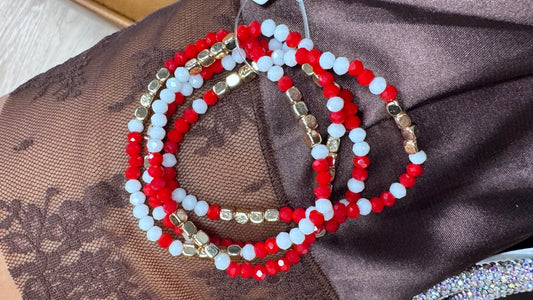 BT Red, White and Gold beaded braclet