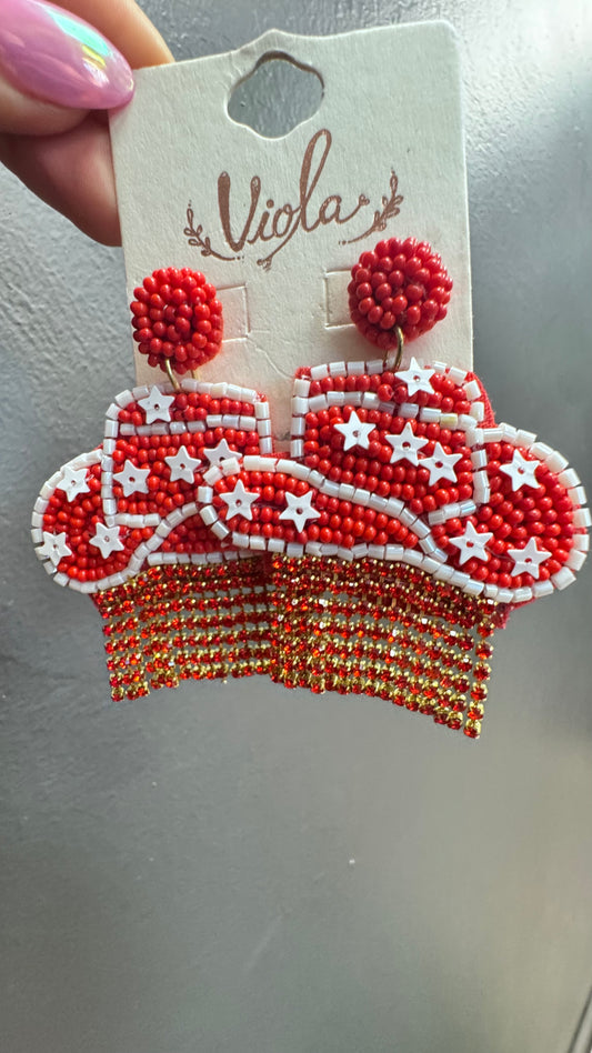 BT Red and White Beaded Cowgirl Earing