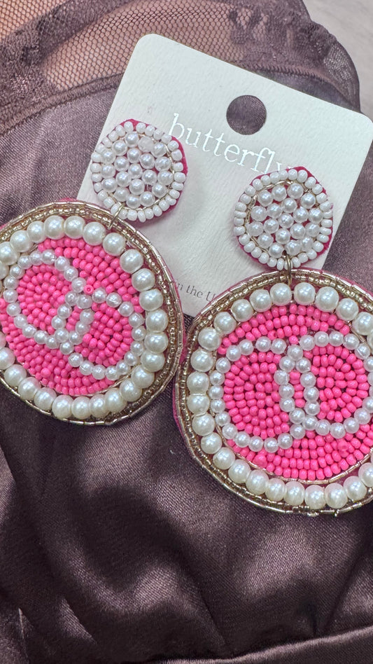 BT Pink Beaded Pearl Chanel Earing
