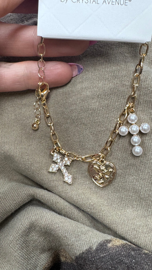 BT Gold Chain Cross Charm Braclet
