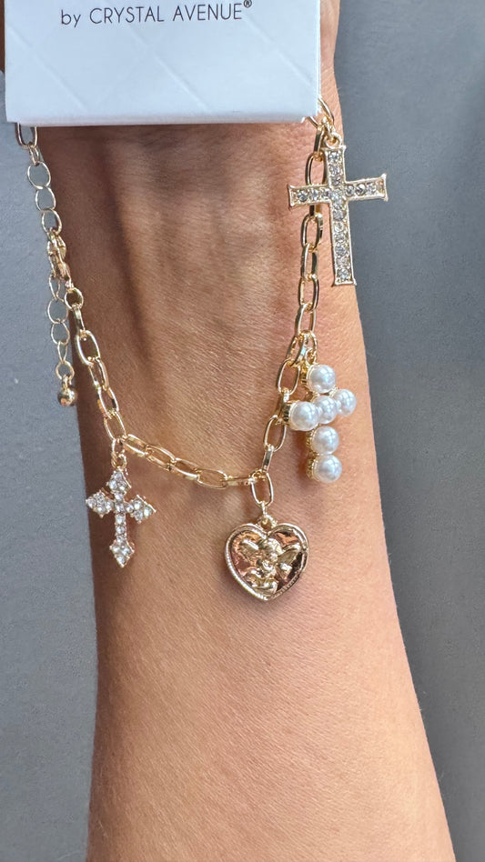 BT Gold Chain Cross Charm Braclet