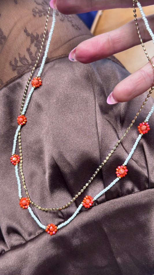 BT Double Stacked Necklace with Orange and White beads