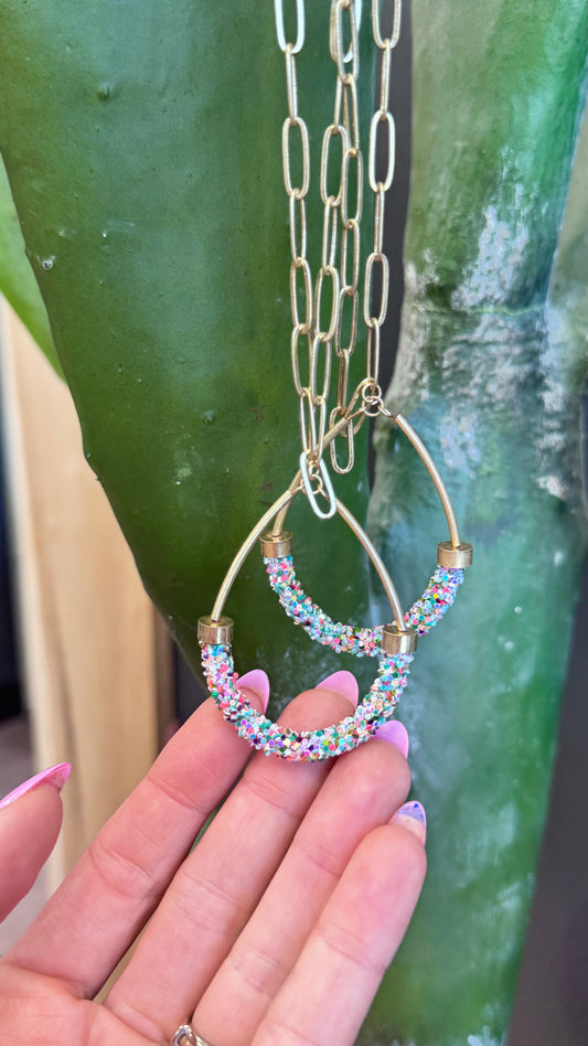 Gold Chain With Iridescent sparkle tear drop