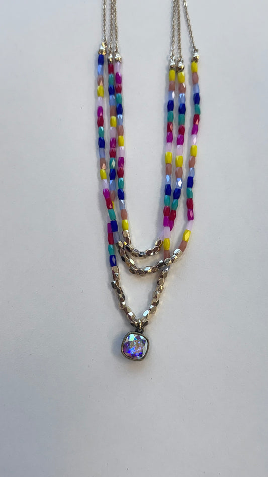 Colorful layered Choker with Gem