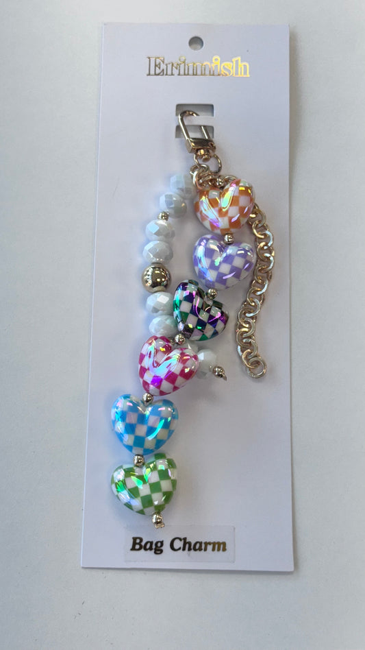 Checkered Hearts and Gold Bag Charm
