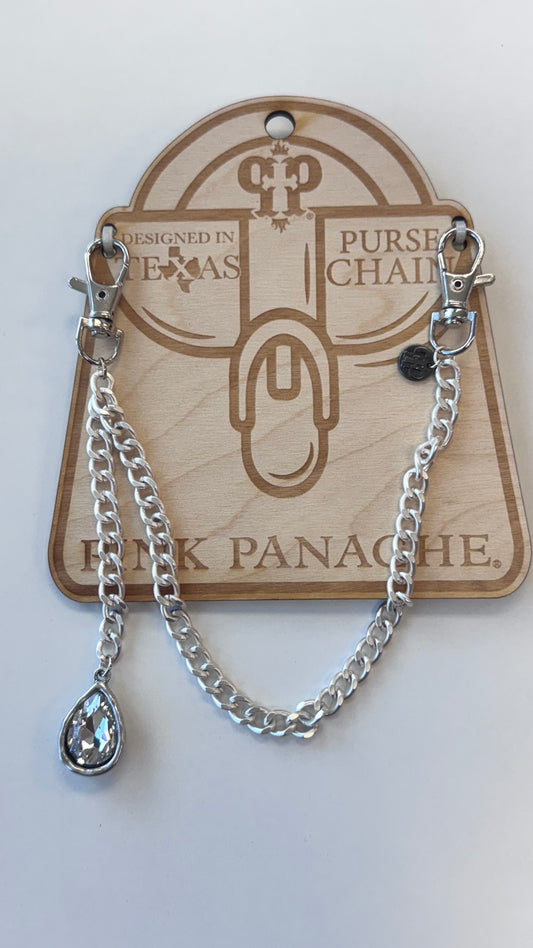 Silver Purse Charm Chain with tear drop rhinestone