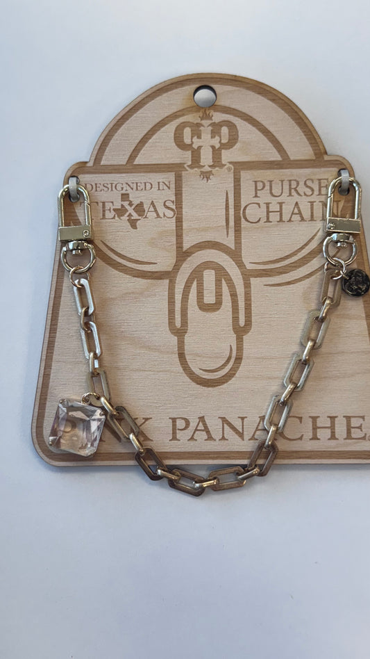 Gold Bag Charm accessory with Clear square Gem