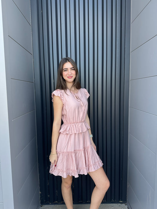 Ruffled Dusty Rose Mini Dress