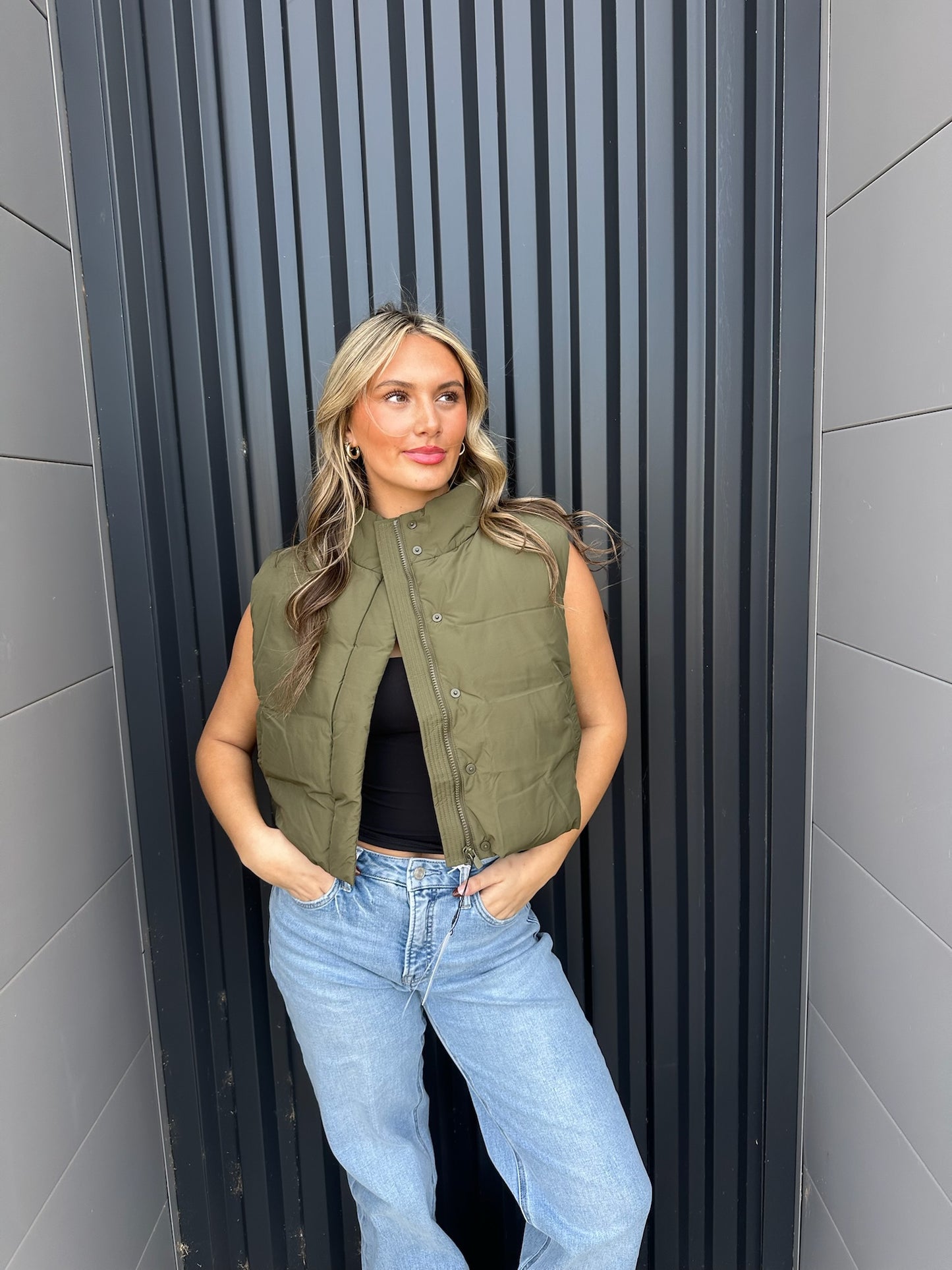 Cropped High Neck Puffer Vest