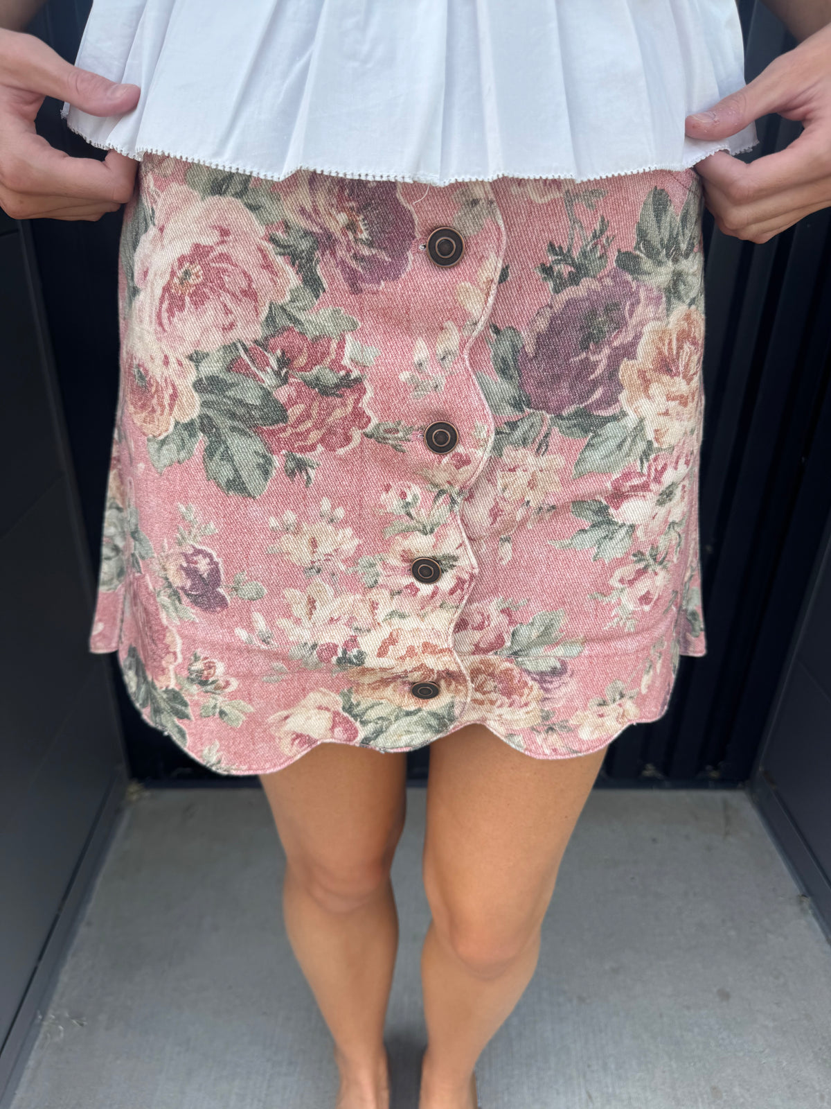 Floral Button Down Scalloped Skirt