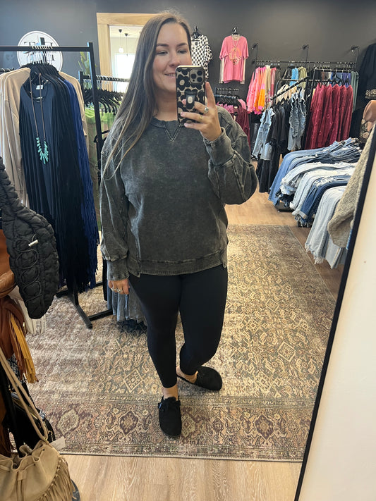 Black Acid Wash French Terry Pullover