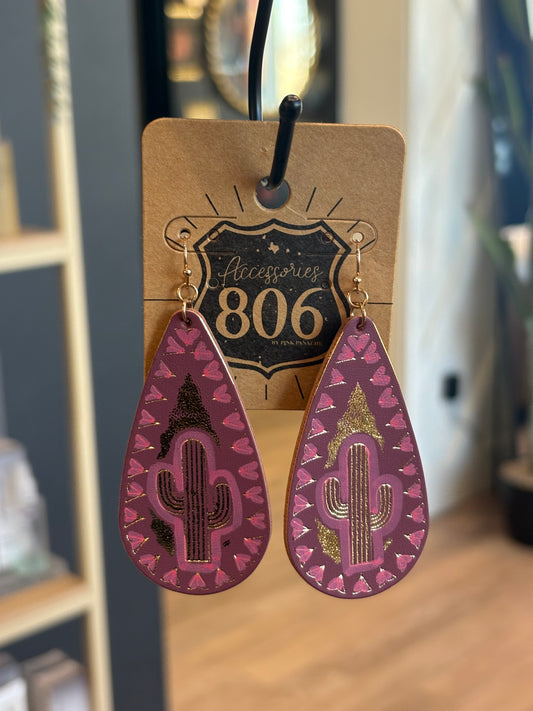 Pink Cactus Teardrop Earrings