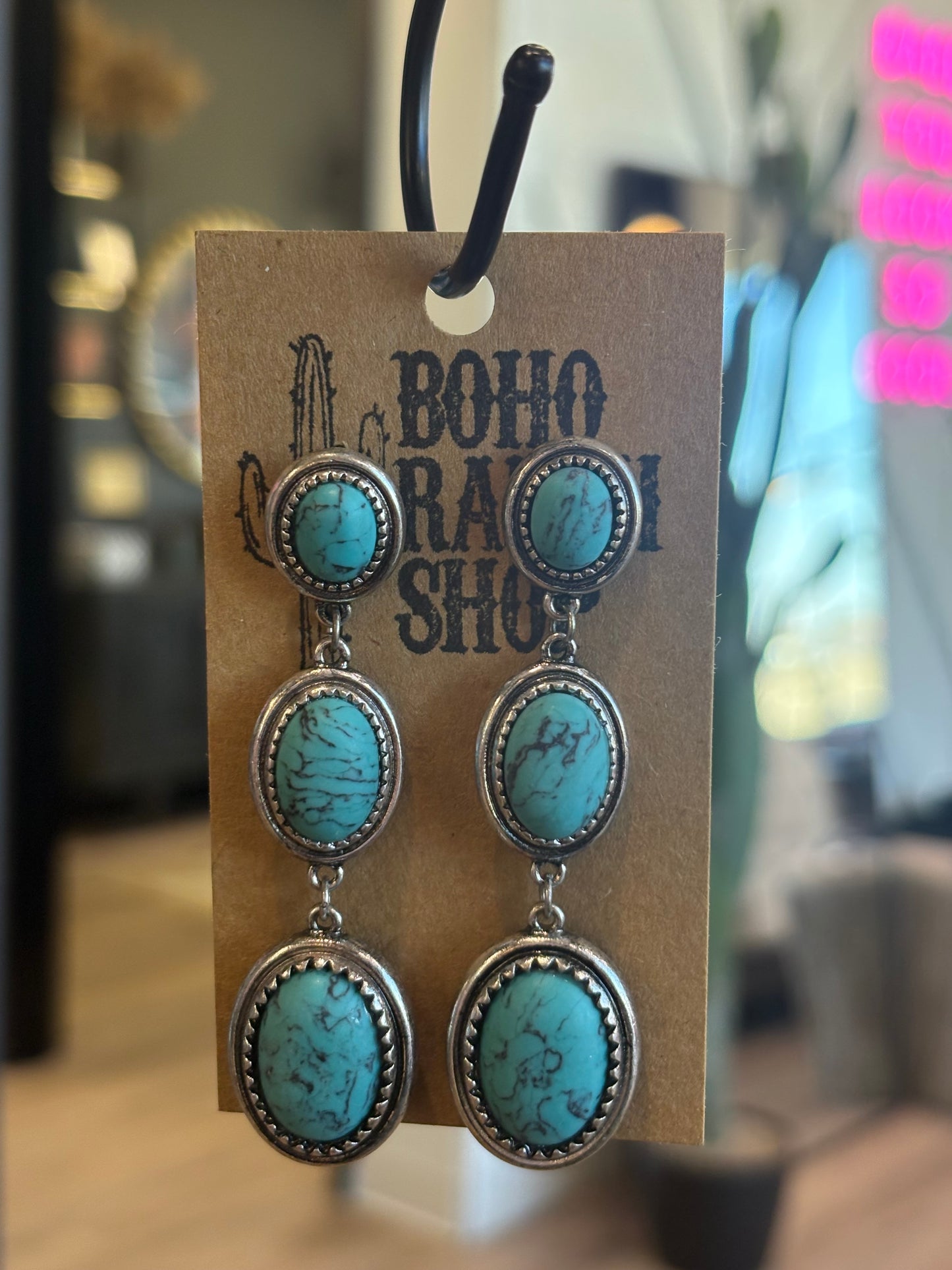 Stone drop turquoise stud earrings