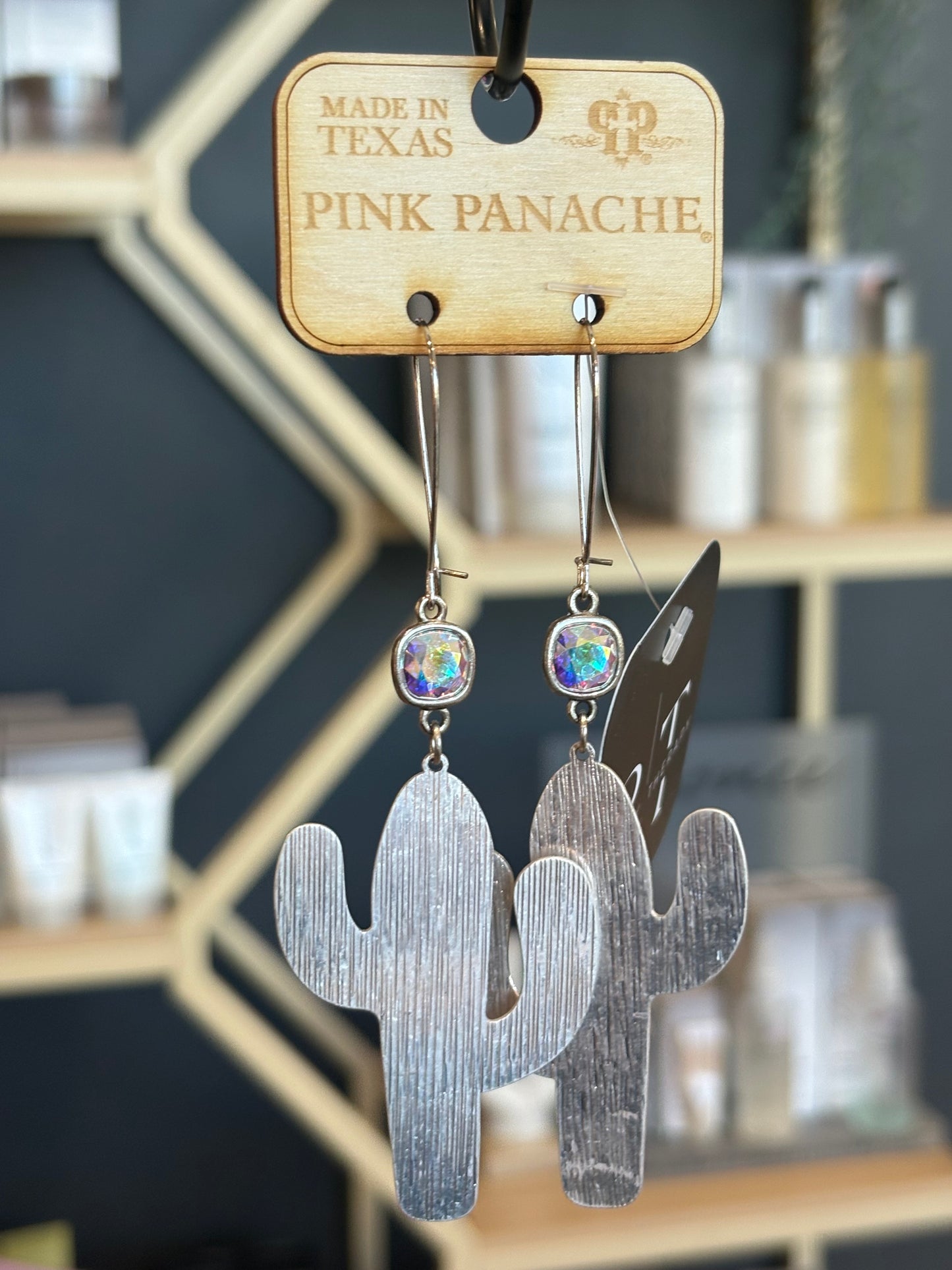 Silver metal cactus earrings