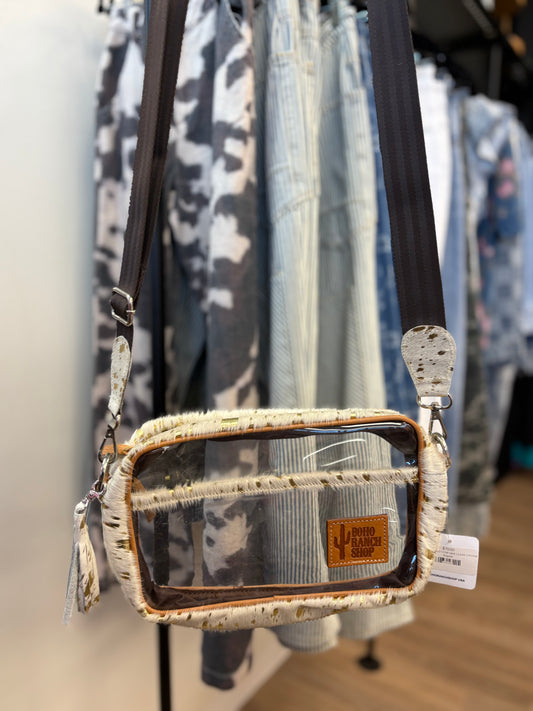 White & Gold Cowhide Clear Crossbody
