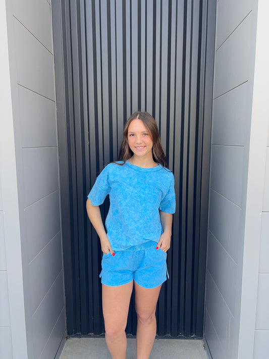 Acid Washed Short Sleeve Set (multiple colors)