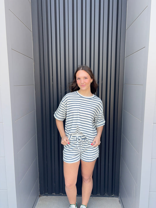 Striped Short Sleeve Set (Multiple Colors)