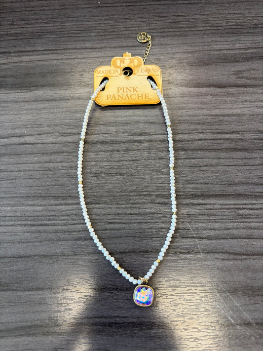 White Beaded Choke with Gold