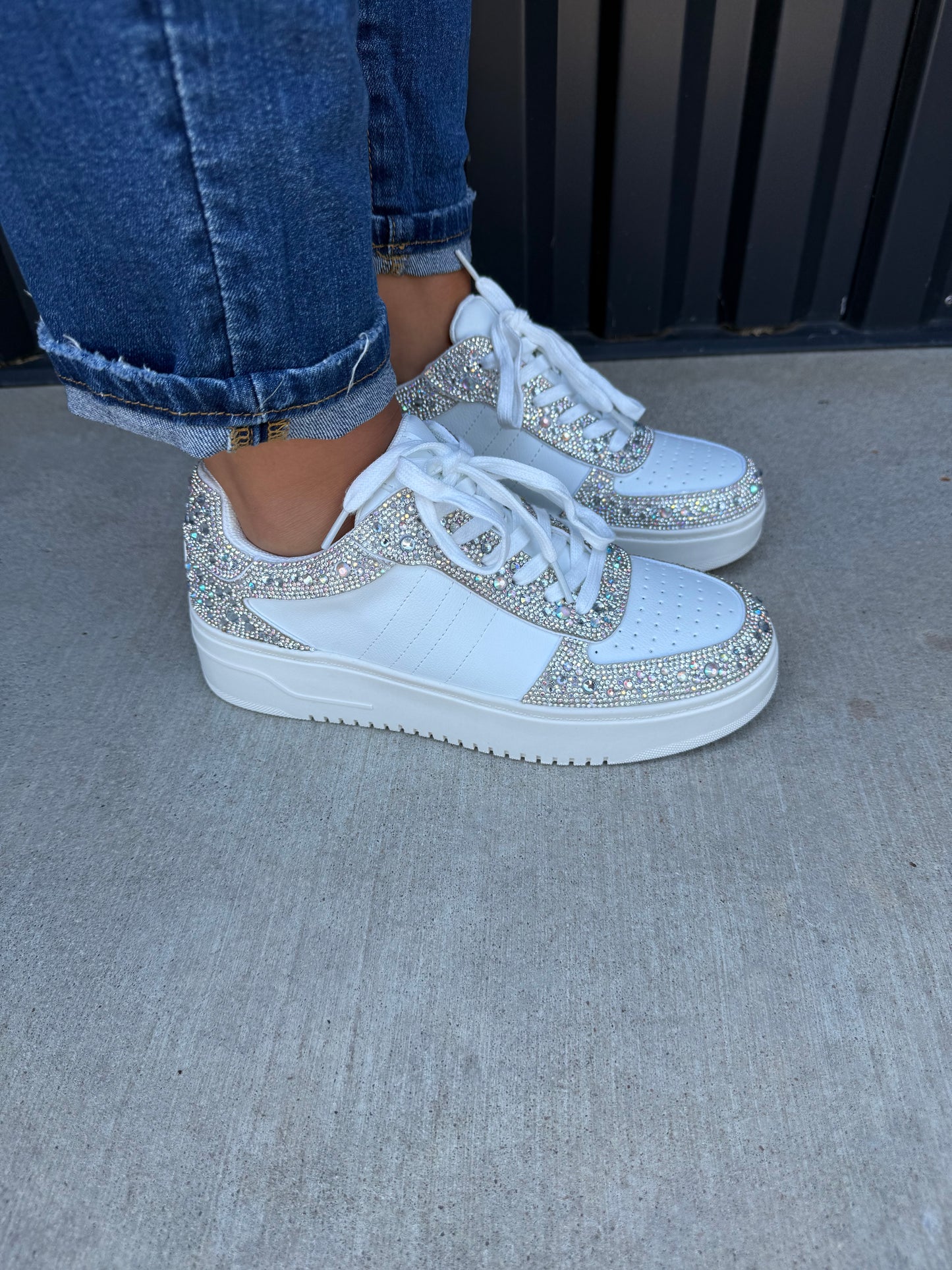 White Rhinestone Sneakers