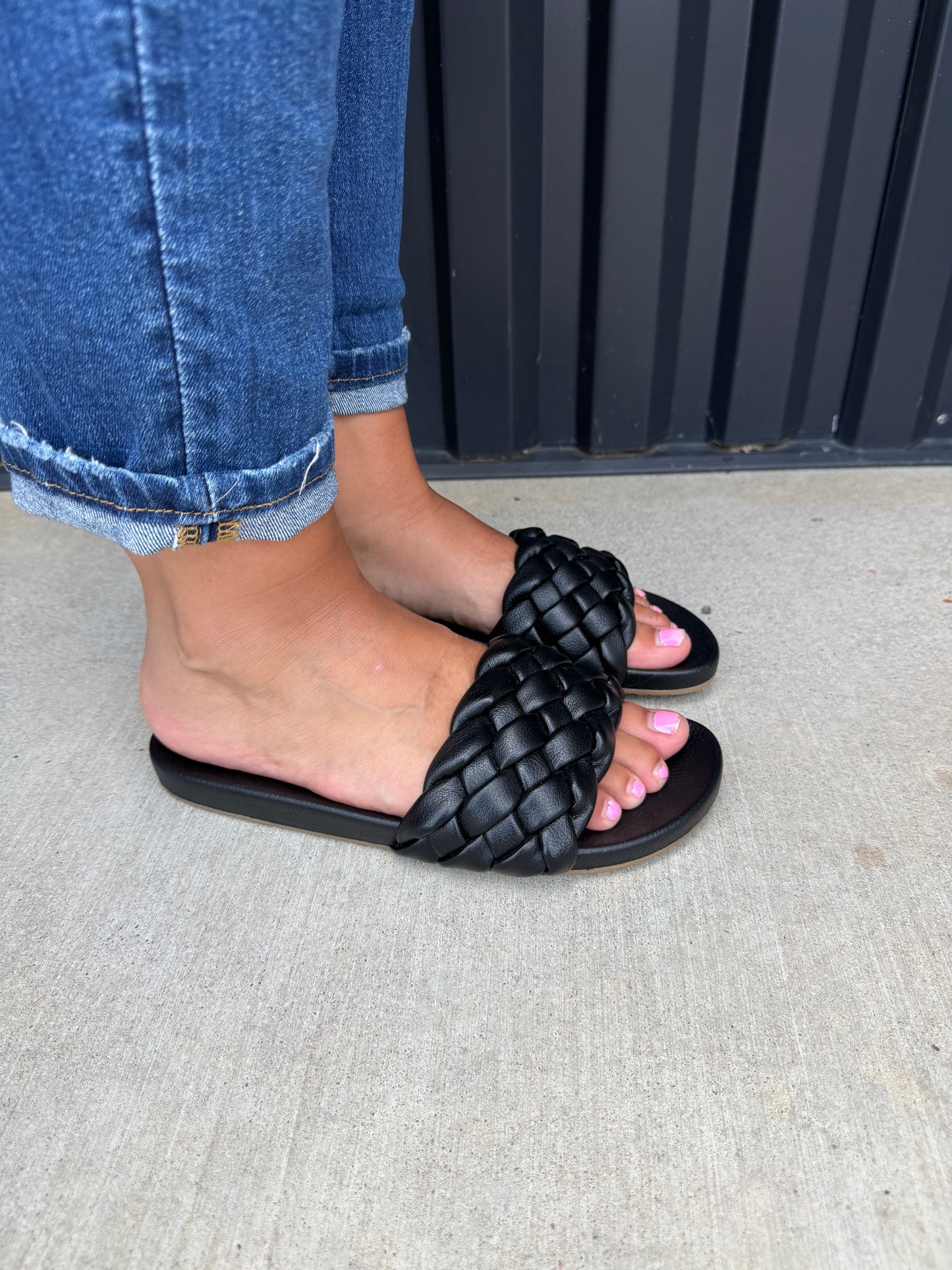 Black Woven Slide