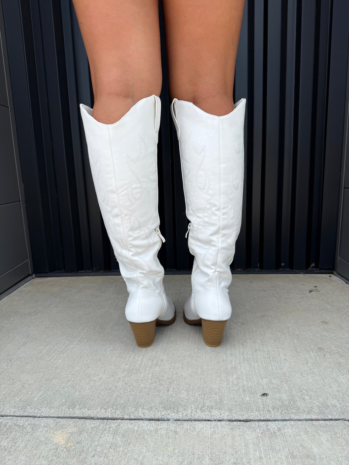 Knee High Western Boots White