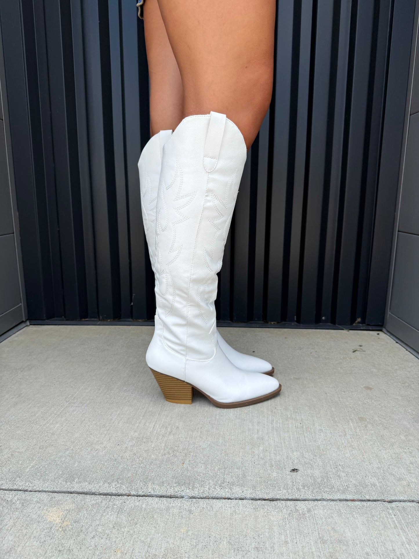 Knee High Western Boots White