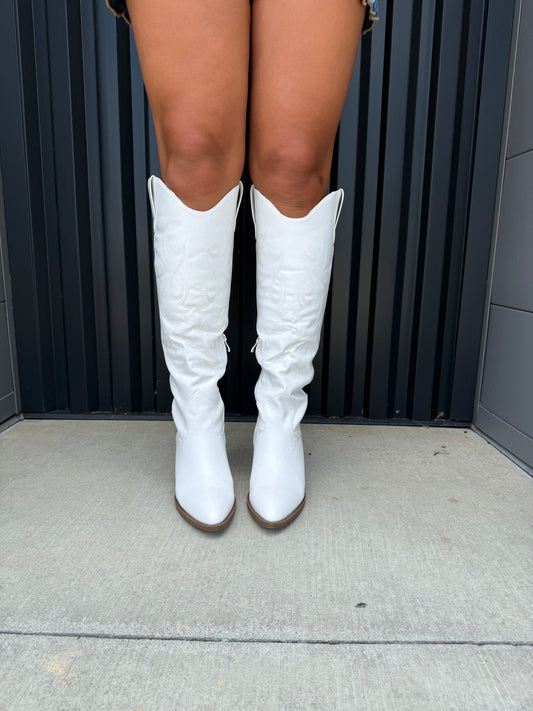 Knee High Western Boots White