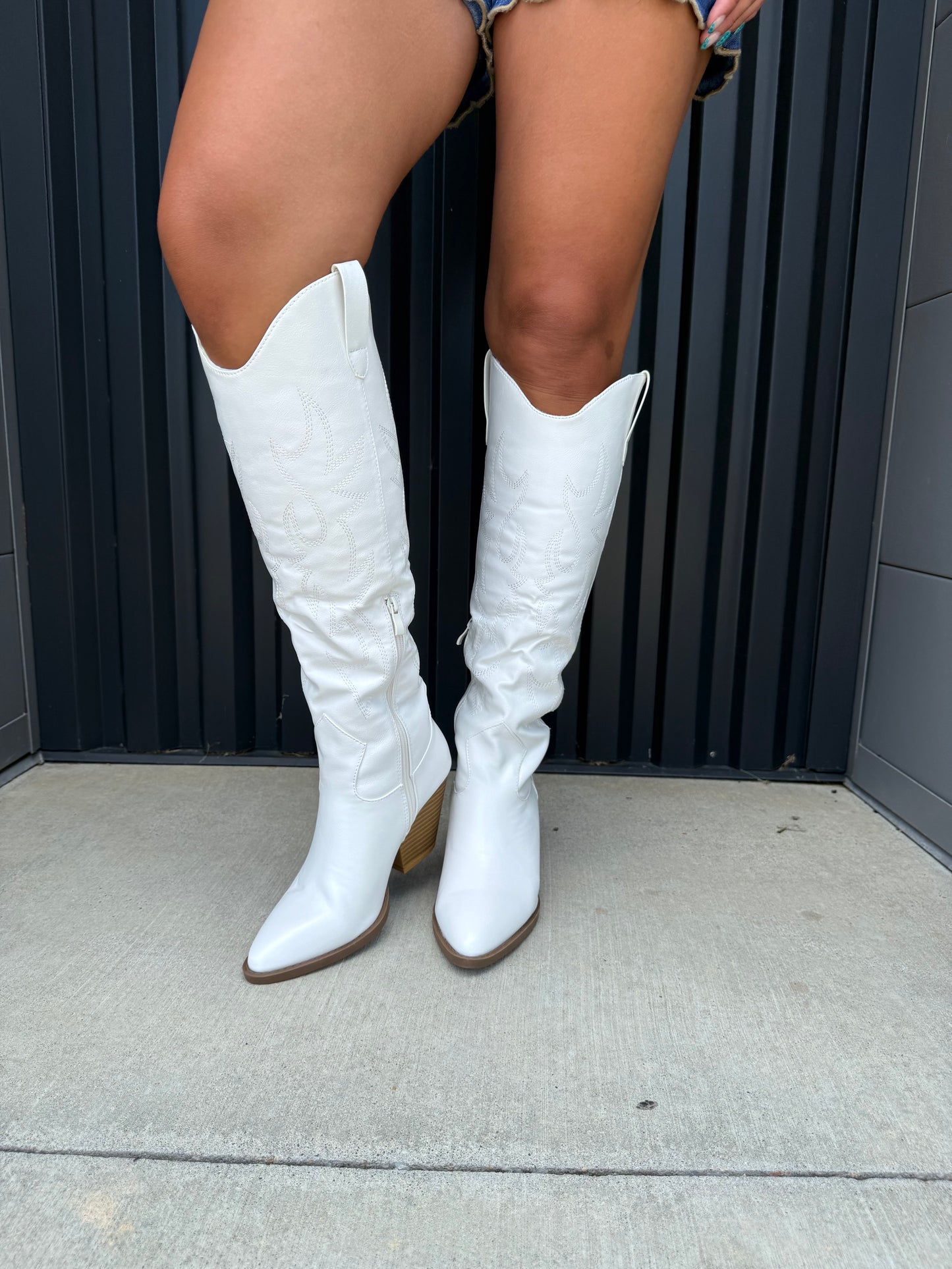 Knee High Western Boots White