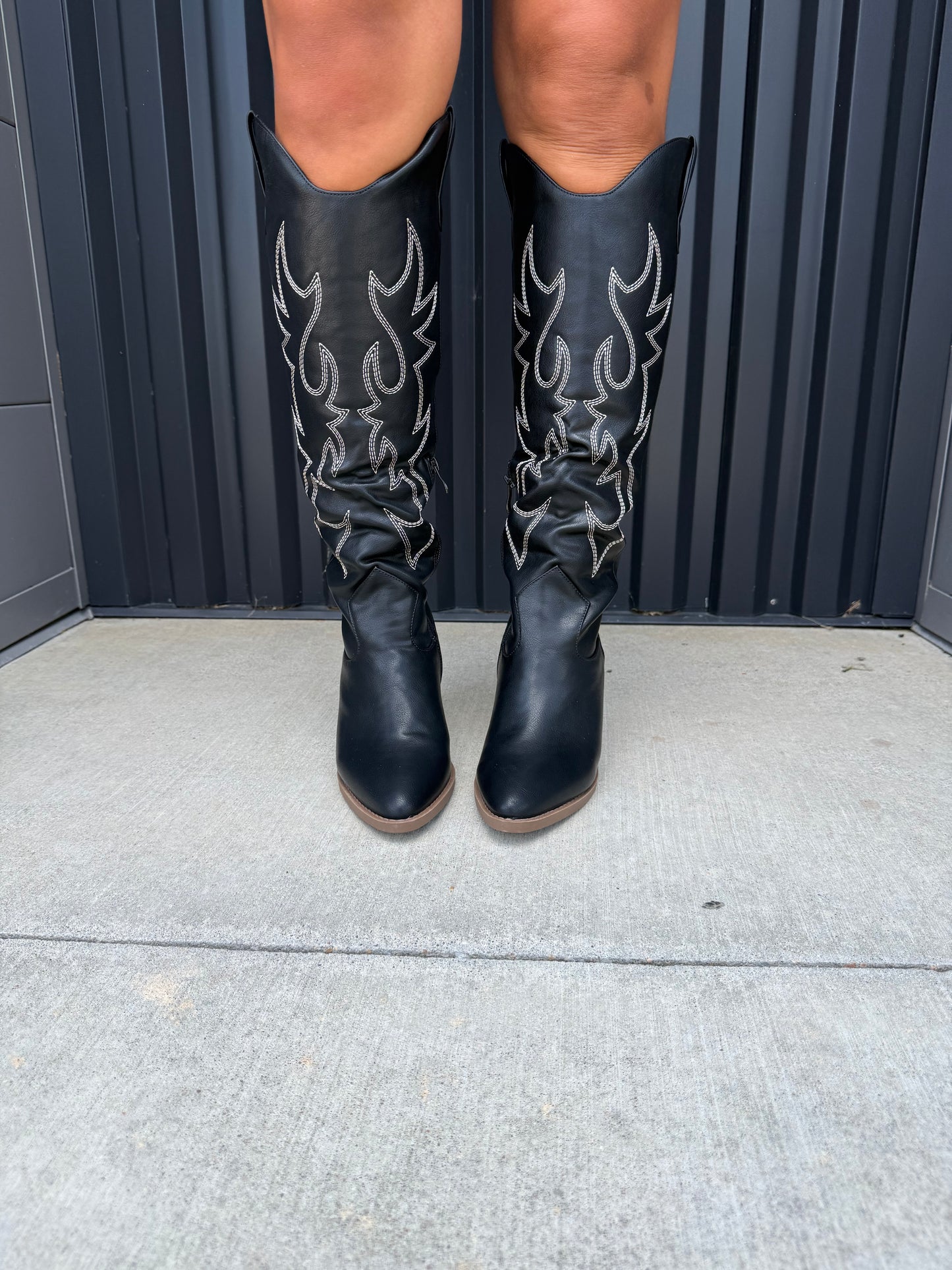 Black Knee High Western Boots