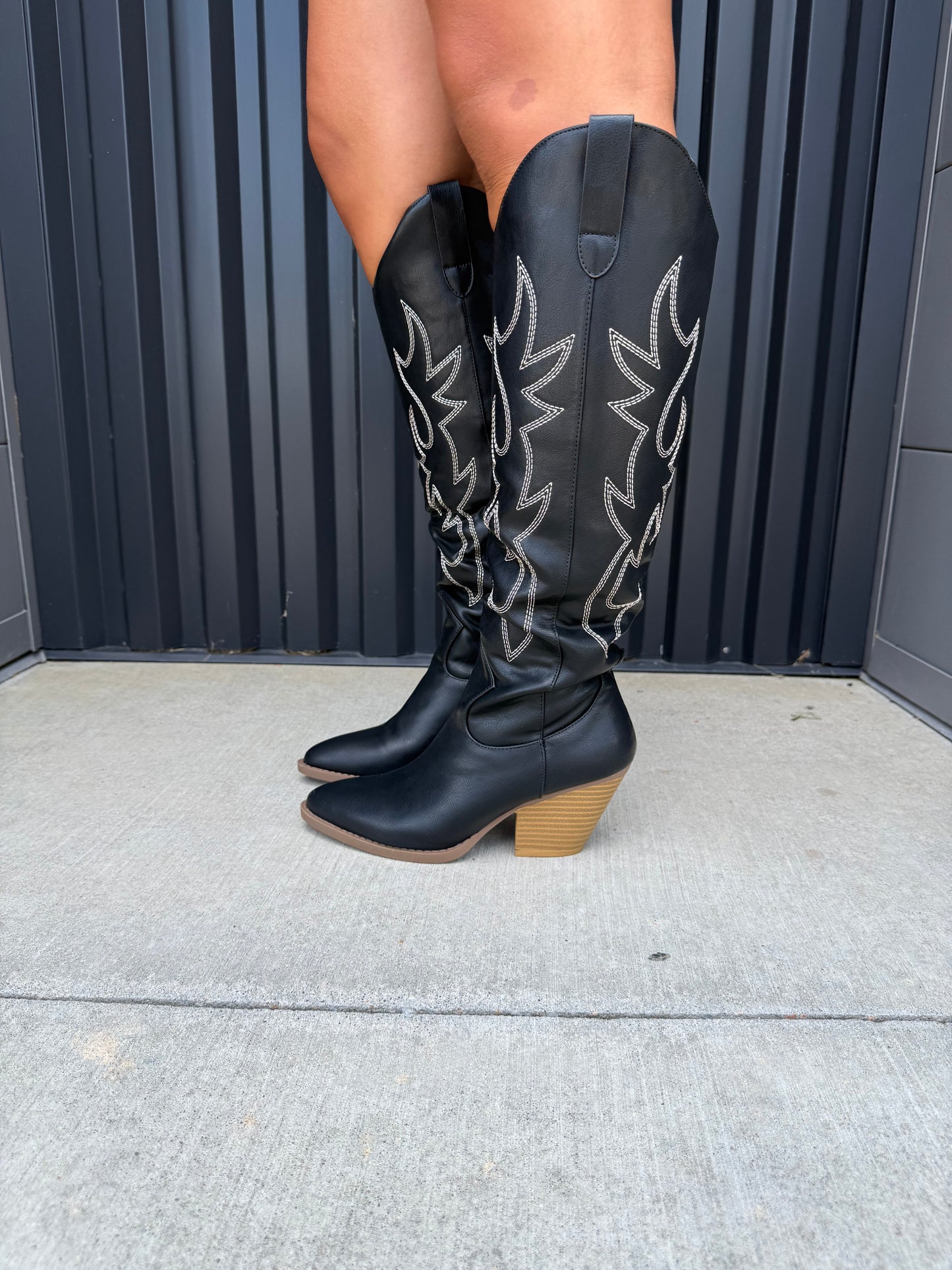 Black Knee High Western Boots